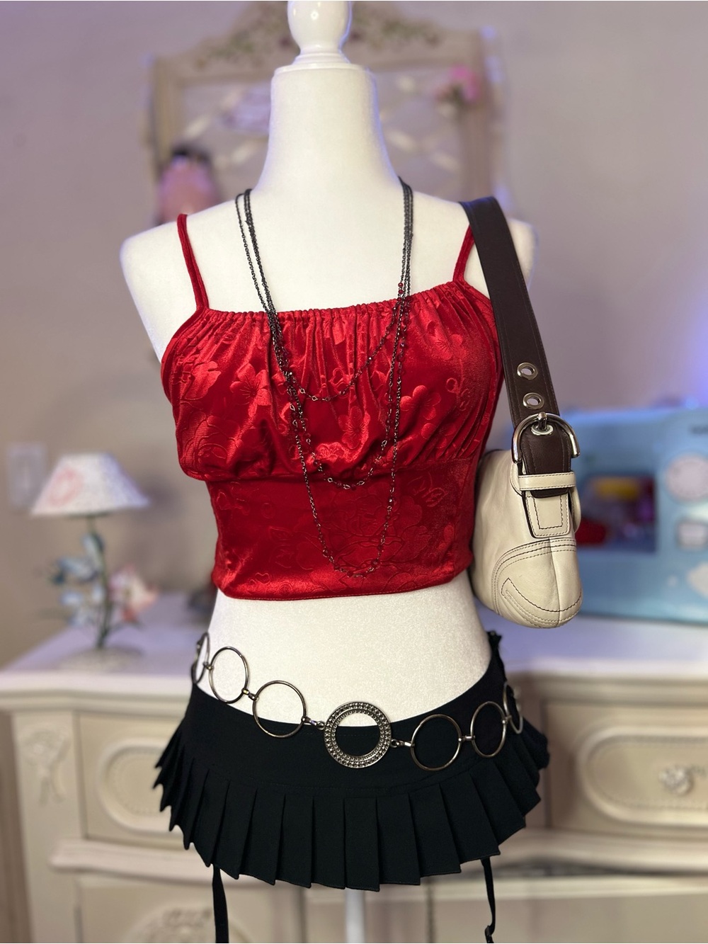 Red Satin Spaghetti-Strap Crop Top